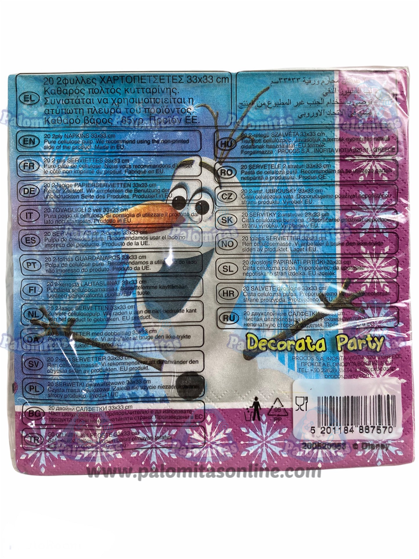 SERVILLETAS FROZEN DISNEY 3.90 PALOMITAS ONLINE