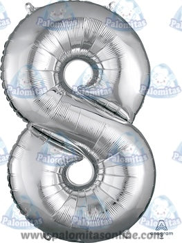 GLOBO PLATEADO NÚMERO 8 GIGANTE 6.00 PALOMITAS ONLINE