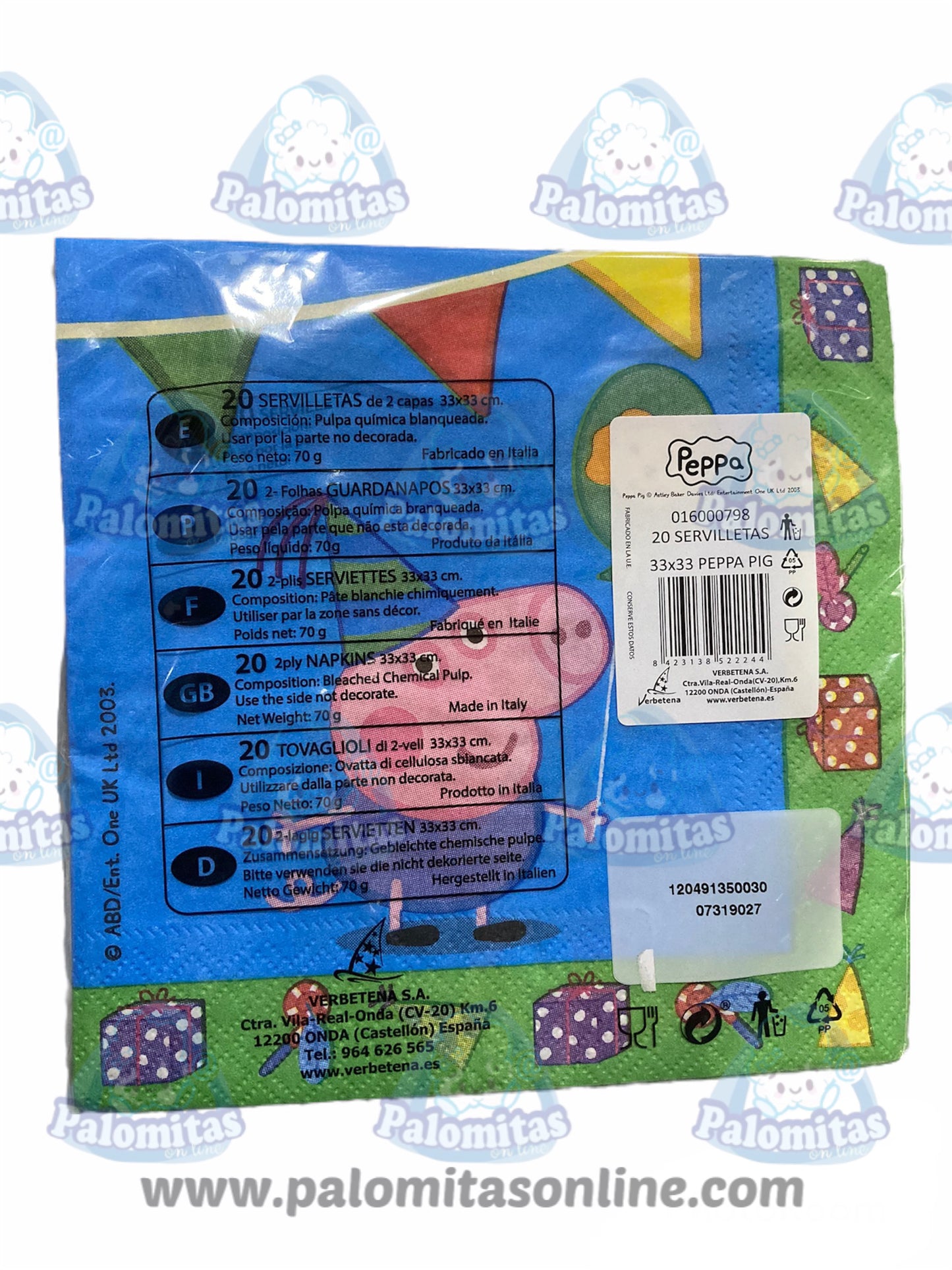 SERVILLETAS PEPPA PIG 3.90 PALOMITAS ONLINE