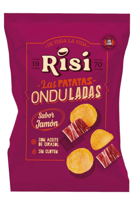 PATATAS RISI ONDULADAS JAMÓN 40gr CAJA